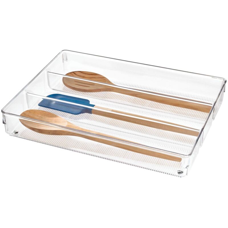 foto del prodotto idesign portaposate cassetto, grande organizer cassetti in plastica con 3 scomparti, separatori cassetti ideali per posate e altri utensili da