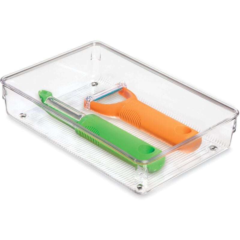 foto del prodotto idesign portaposate cassetto, piccolo organizer cassetti in plastica, separatori cassetti ideali per posate e altri utensili da cucina, trasparente