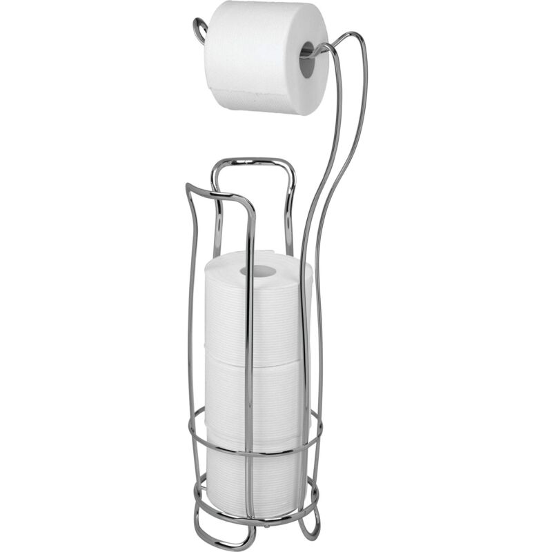 foto del prodotto idesign portarotolo carta igienica, portarotolo bagno da appoggio in metallo, dispenser carta igienica per 4 rotoli in totale, argento