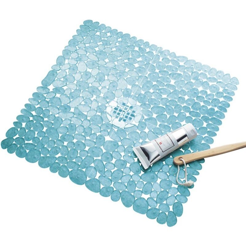 foto del prodotto idesign tappetino doccia quadrato, tappeto antiscivolo per doccia e vasca da bagno in plastica, tappeto bagno con potenti ventose antiscivolo, blu