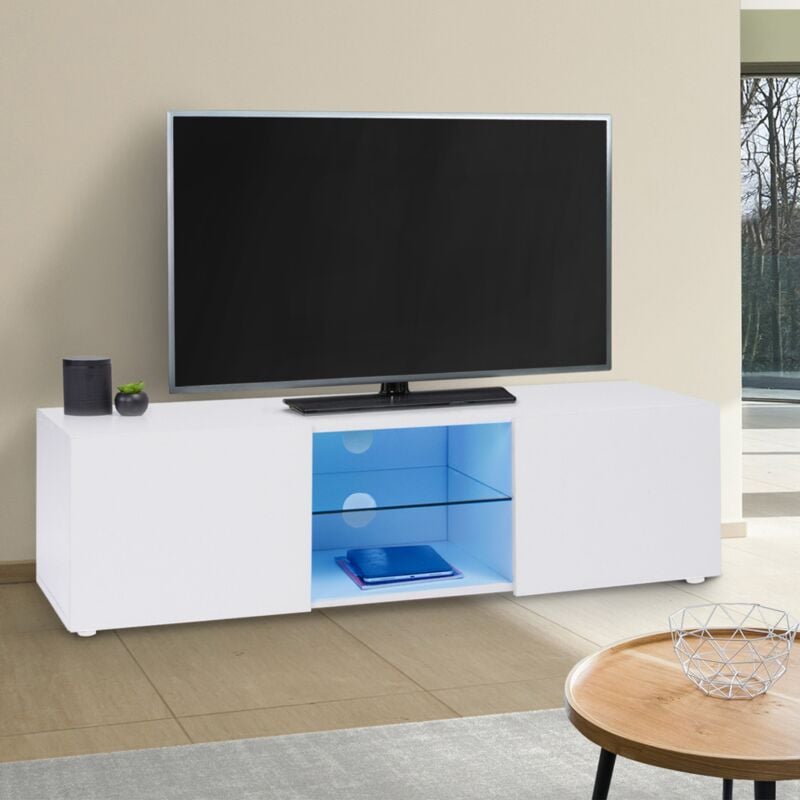 foto del prodotto idmarket 113 cm porta tv eli ripiano in vetro bianco con led