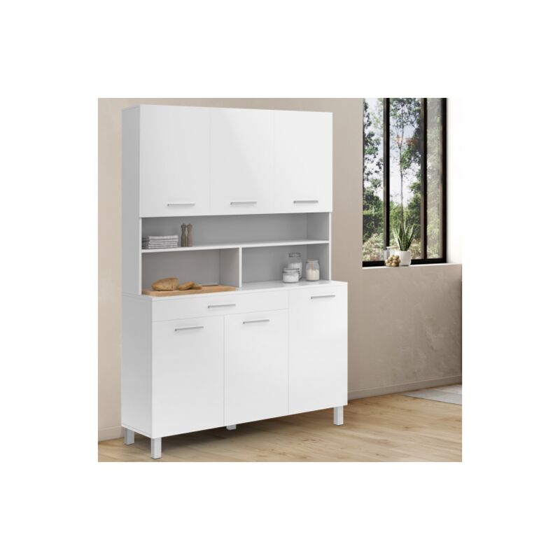 foto del prodotto idmarket 120 cm cina cassettiera da cucina a 6 ante cassetto, bianco e bianco lucido