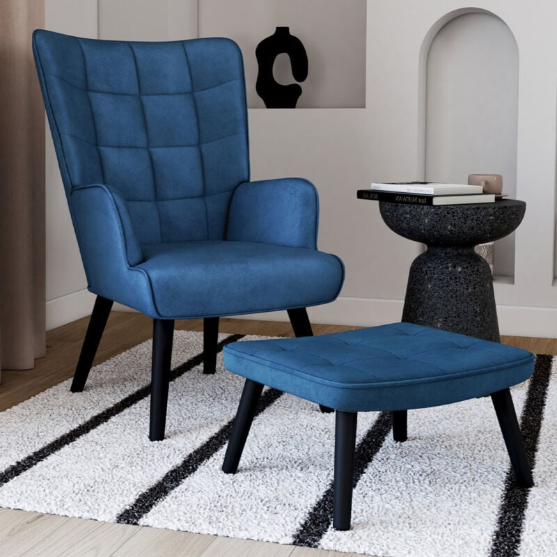 foto del prodotto idmarket ania poltrona scandinava con poggiapiedi in velluto blu