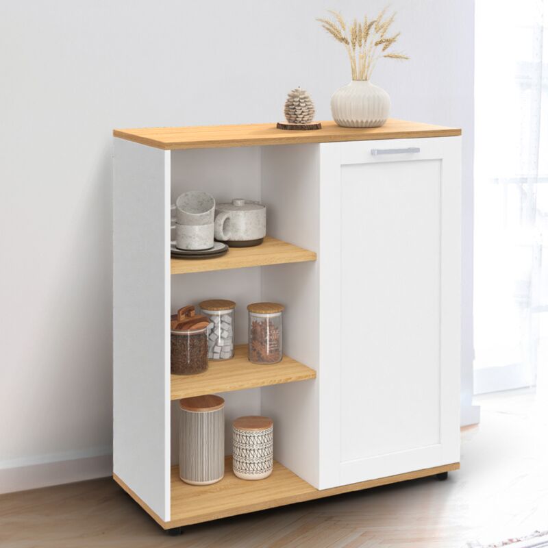 foto del prodotto idmarket aparador vito de 3 estantes con armario blanco y encimera de madera de 70 cm