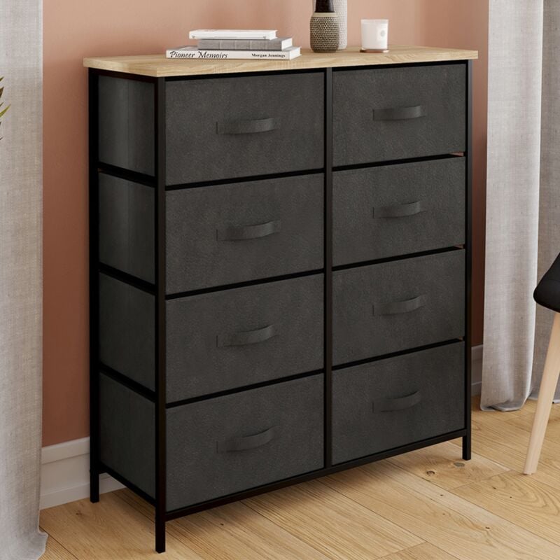 foto del prodotto idmarket arc n de 8 cajones en tejido gris antracita alta 80 cm con tapa efecto madera