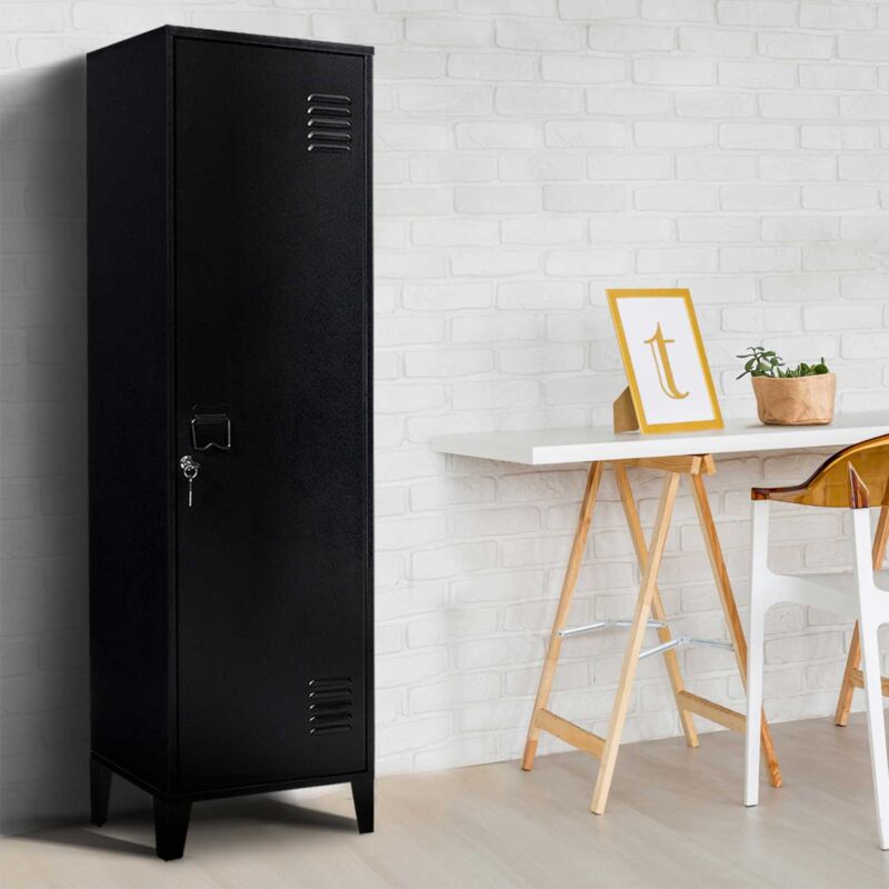foto del prodotto idmarket armadietto ester con porta in metallo nero, design industriale