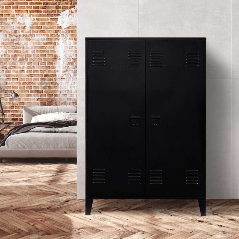 foto del prodotto idmarket armadio basso a 2 ante in metallo nero, design industriale ester