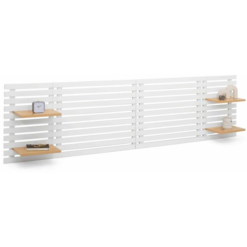 foto del prodotto idmarket - ava 240 cm testiera a doghe in legno bianco con ripiani in stile faggio