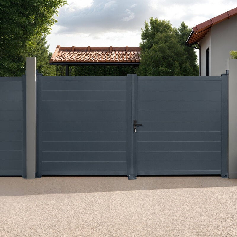 foto del prodotto idmarket cancello a battente 302 x 160 cm in alluminio grigio antracite