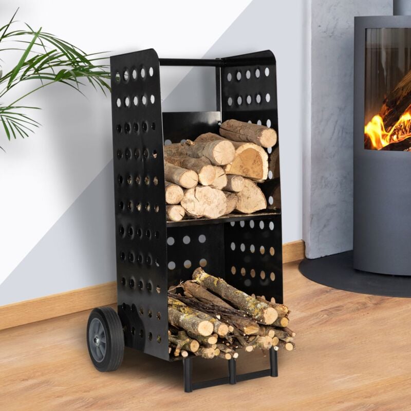 foto del prodotto idmarket carrello porta legna da ardere in acciaio nero 40x40x100 cm per il camino