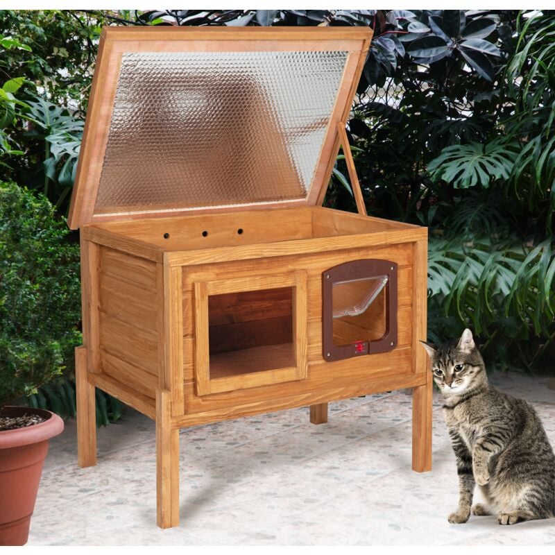 foto del prodotto idmarket casetta per gatti in legno autoriscaldante con porta e finestra