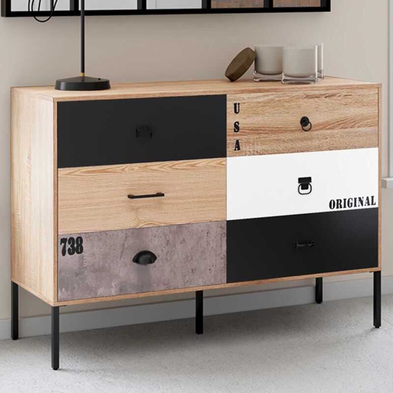 foto del prodotto idmarket cassettiera sacramento a 6 cassetti, 115 cm, design industriale non abbinato