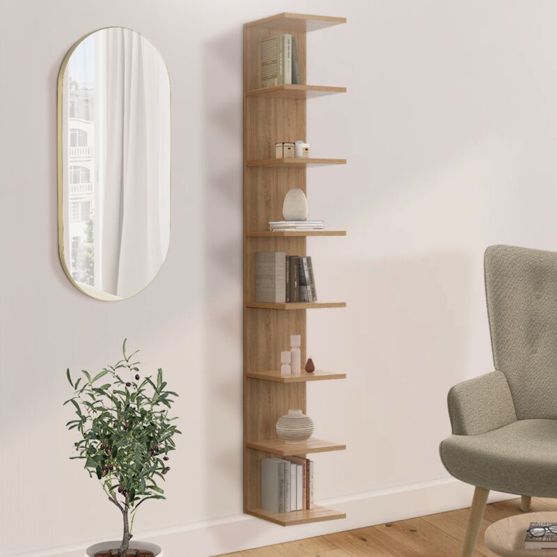 foto del prodotto idmarket chiara scaffale sospeso a doppia posizione con 8 ripiani effetto faggio 190 cm