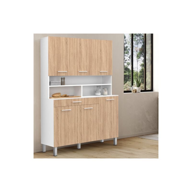 foto del prodotto idmarket cina 120 cm aparador de cocina con 6 puertas caj n, blanco y efecto haya