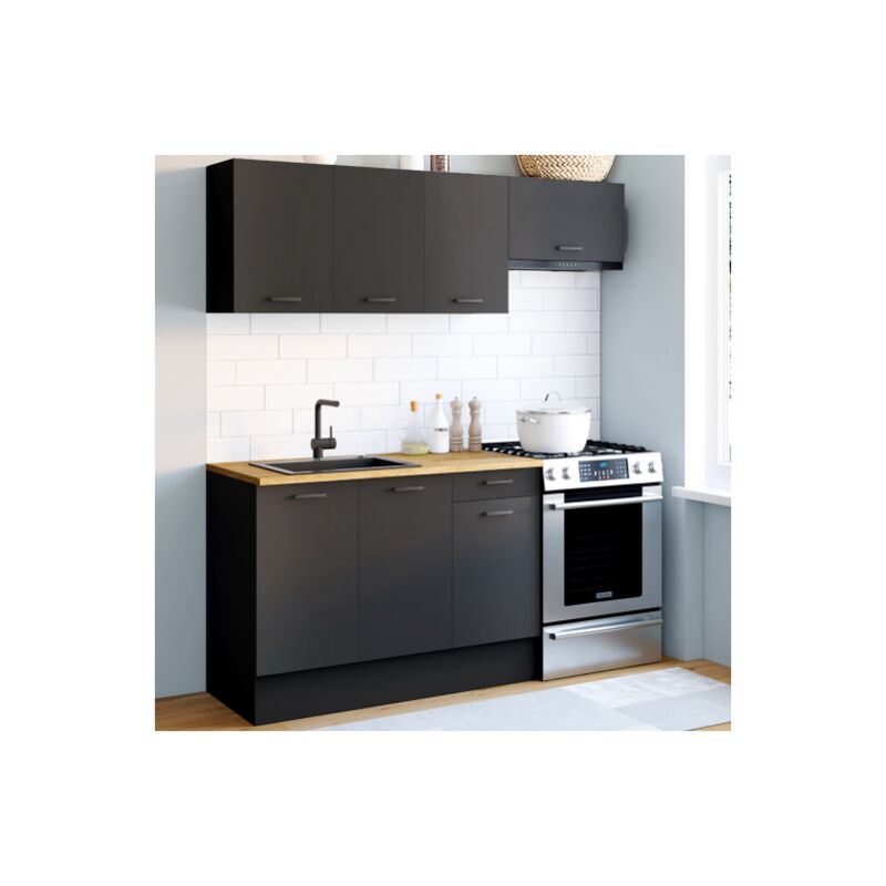 foto del prodotto idmarket cocina subtil completa de 180 cm con encimera negra de 5 unidades y tapa de madera