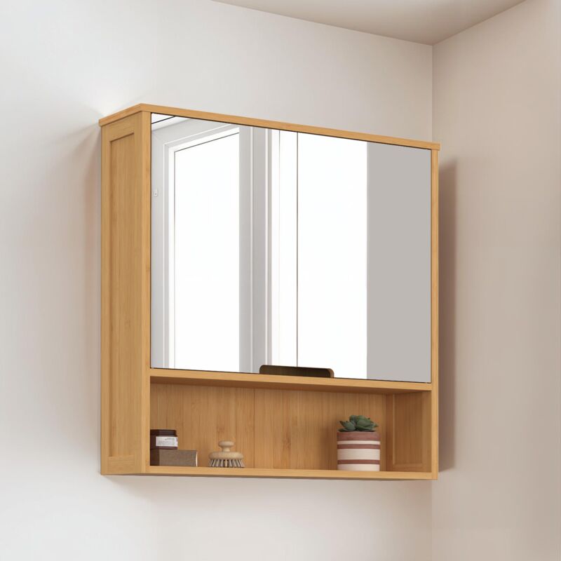 foto del prodotto idmarket contenitore sospeso bea con specchio da bagno in bamb 