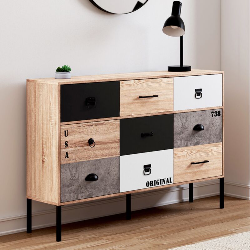 foto del prodotto idmarket credenza a 3 ante e 3 cassetti 110 cm sacramento design industriale