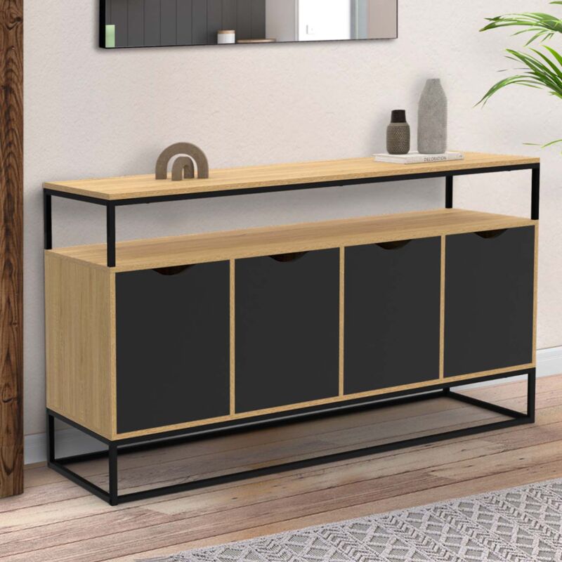 foto del prodotto idmarket credenza boston 140 cm, 4 ante nere, design industriale