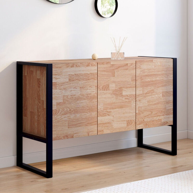 foto del prodotto idmarket credenza rialzata a 3 ante ottawa 114 cm in legno e nero, design industriale