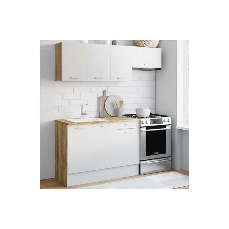 foto del prodotto idmarket cucina completa subtil da 180 cm con piano di lavoro a 5 elementi in legno e bianco