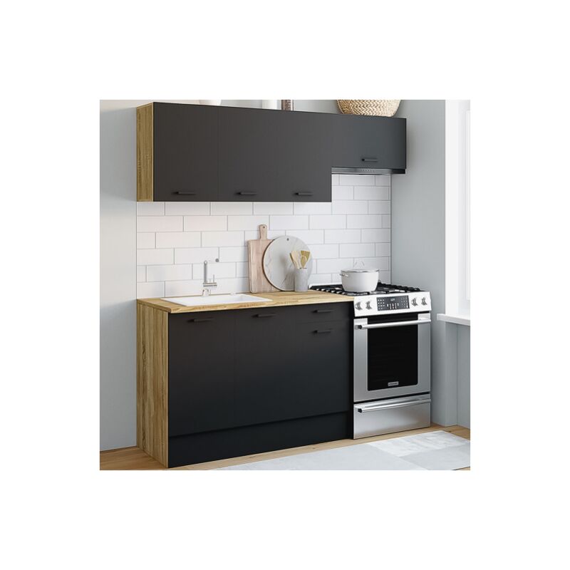foto del prodotto idmarket cucina completa subtil da 180 cm con piano di lavoro a 5 elementi in legno e nero