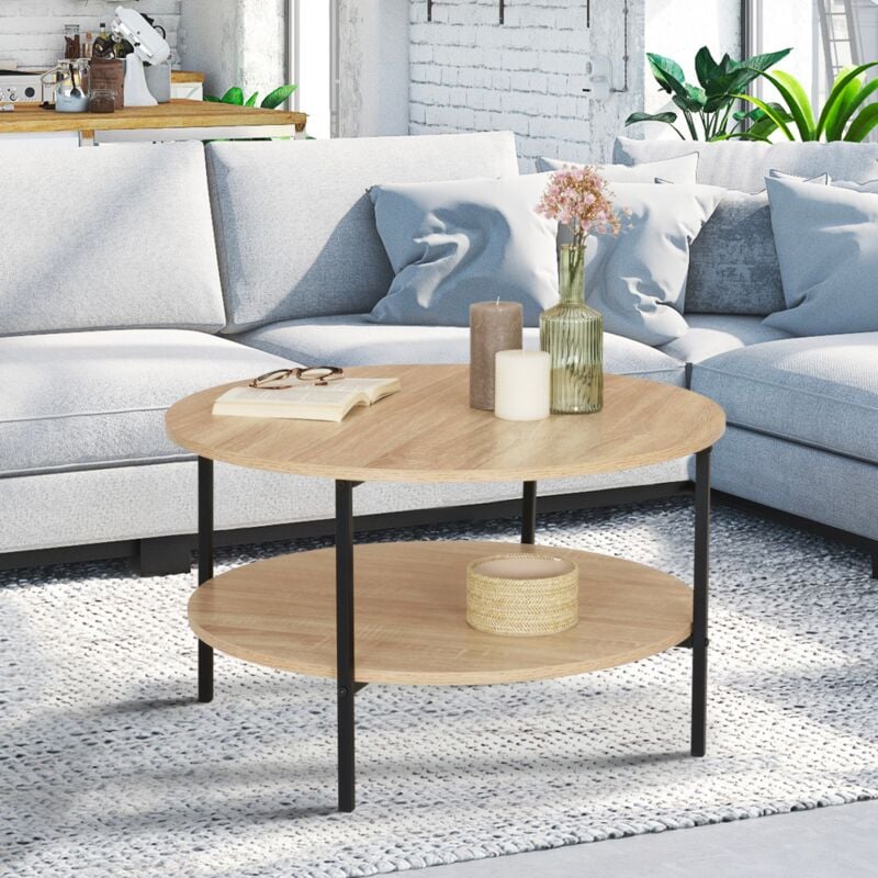foto del prodotto idmarket detroit mesa de centro redonda de doble tablero, 70 cm, dise o industrial
