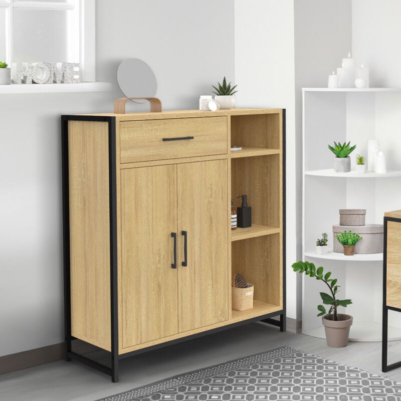 foto del prodotto idmarket detroit mobile bagno 1 cassetto 2 ante armadio e ripiani design industriale