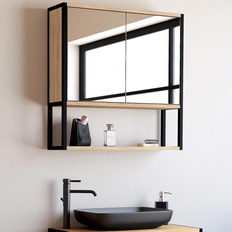 foto del prodotto idmarket detroit pensile da bagno con specchio, design industriale