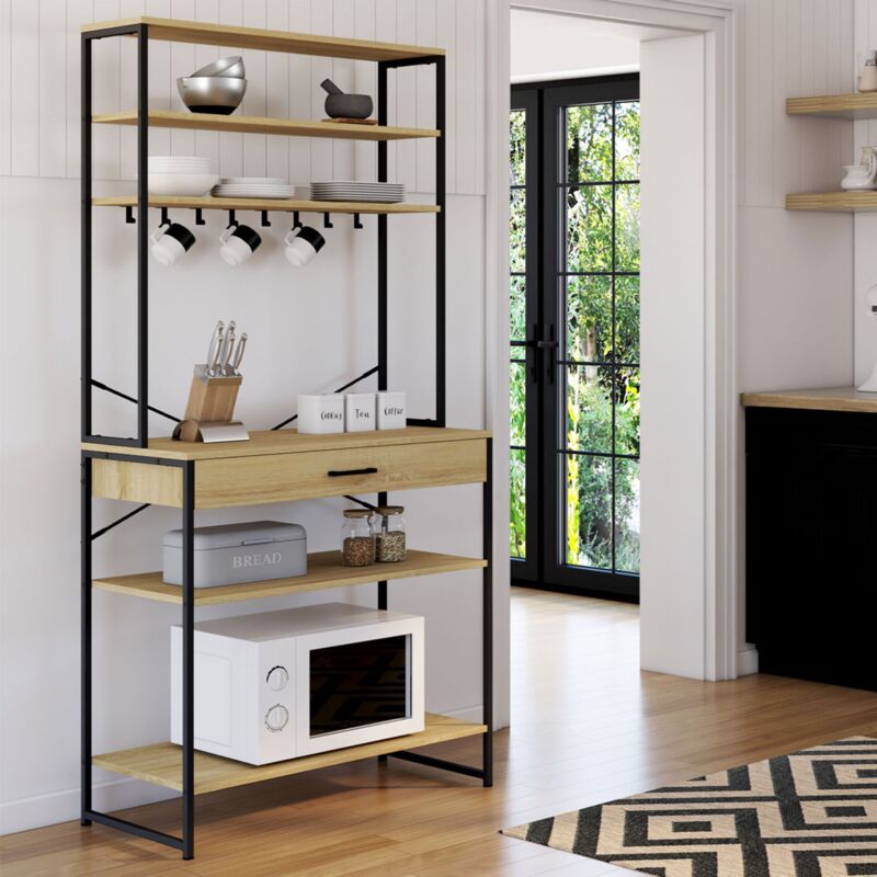 foto del prodotto idmarket detroit scaffale da cucina da 80 cm con cassetto e ganci dal design industriale
