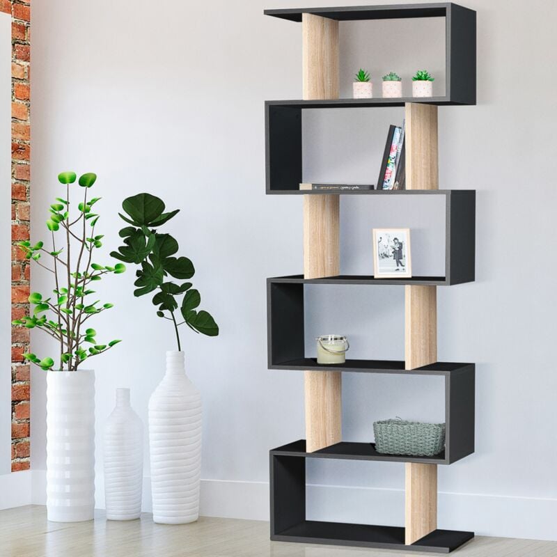 foto del prodotto idmarket estanter a en forma de s sofia en madera efecto haya y negro 189 cm