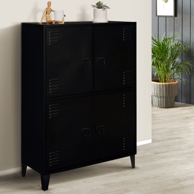 foto del prodotto idmarket - ester armadio di design industriale a 4 ante in metallo nero