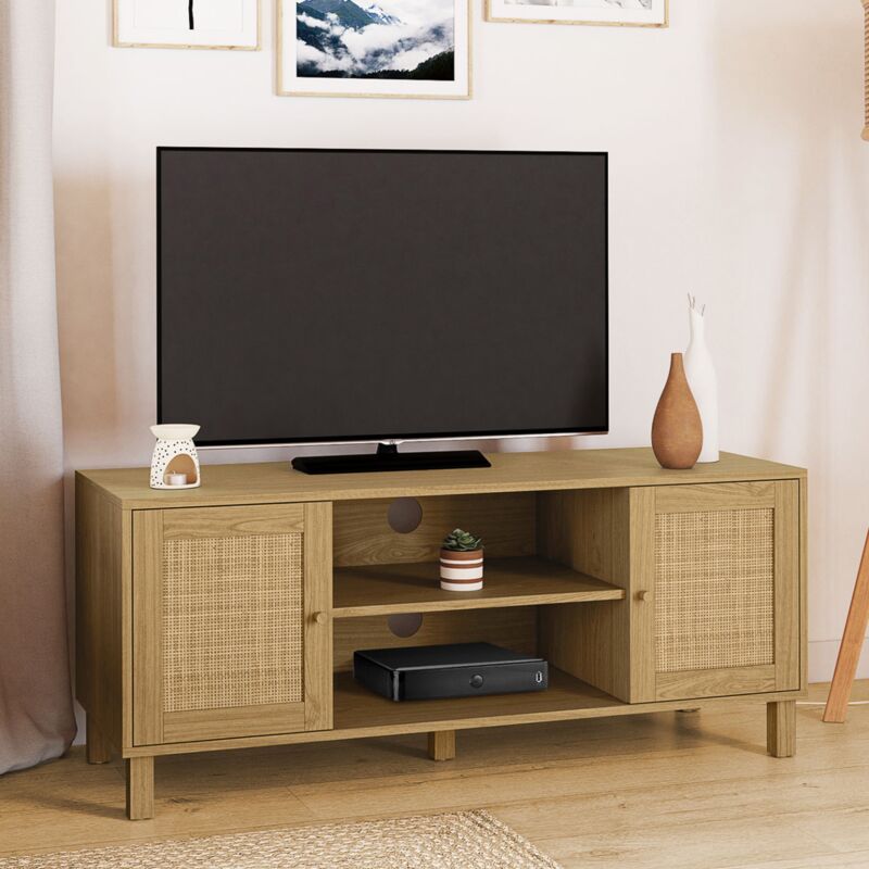 foto del prodotto idmarket hanae mueble tv vintage 2 puertas efecto ca a natural 115 cm