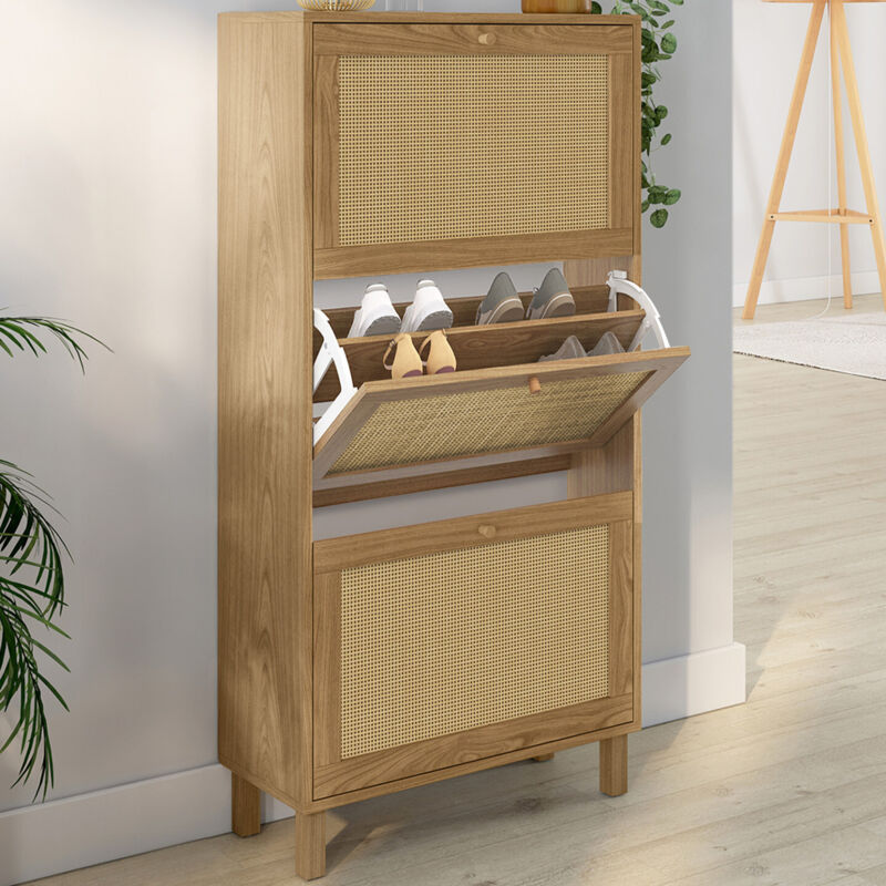 foto del prodotto idmarket hanae mueble zapatero vintage de 3 puertas, efecto ca a natural