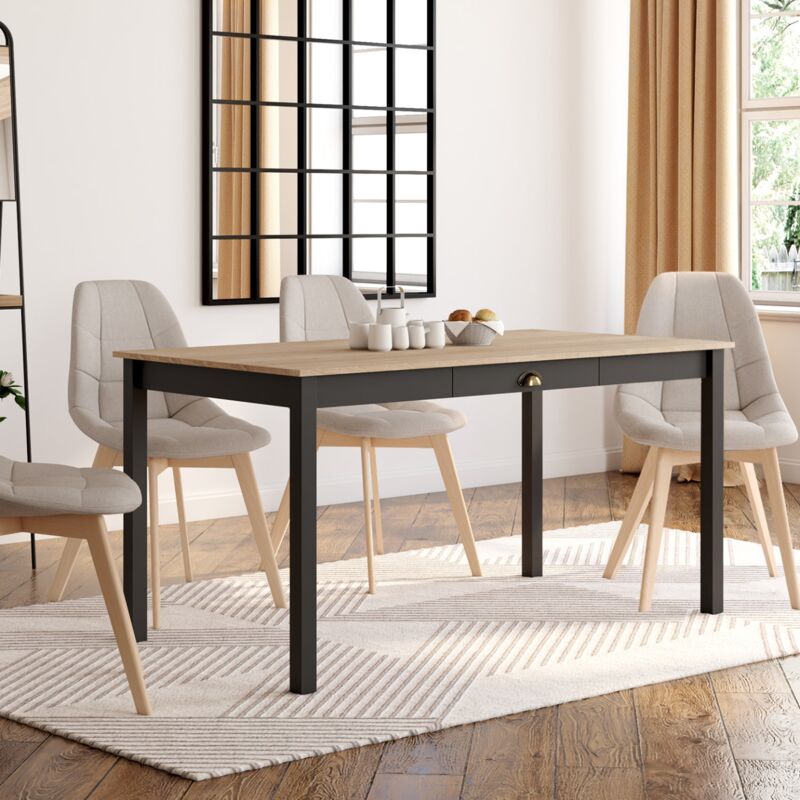 foto del prodotto idmarket isis mesa de comedor para 8 personas con caj n de madera y negro 150 cm