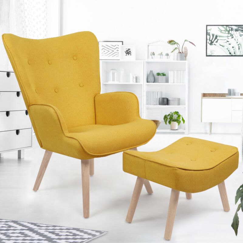 foto del prodotto idmarket ivar poltrona scandinava con poggiapiedi giallo