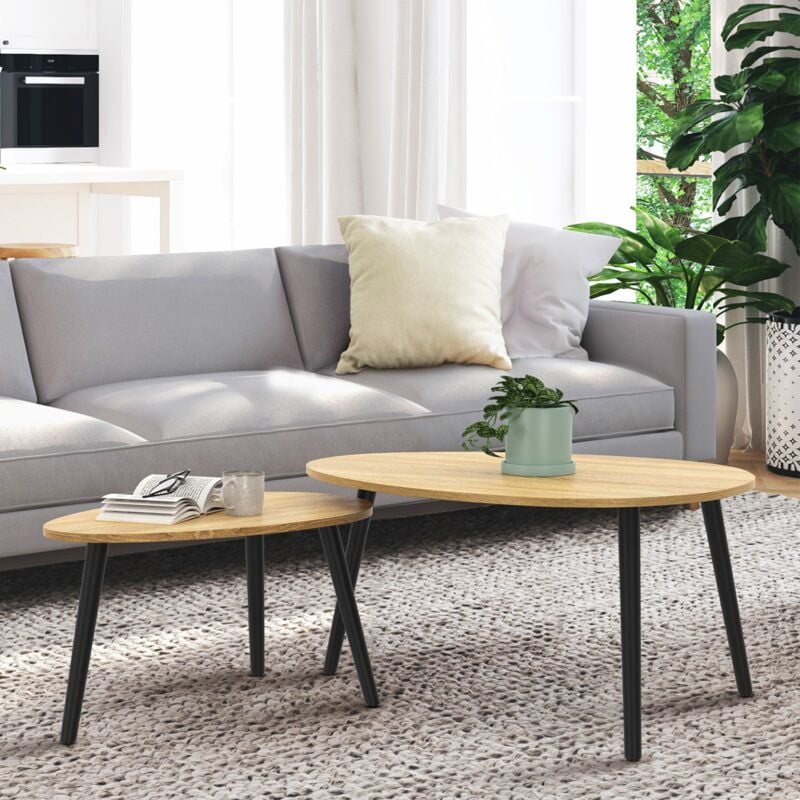 foto del prodotto idmarket juego de 3 mesas nido gaia de madera escandinava y patas negras