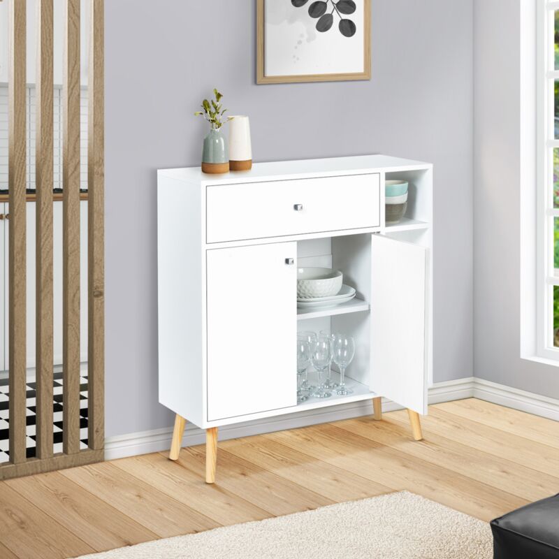 foto del prodotto idmarket libreria scandinavo in legno bianco con armadio e cassetto emmie