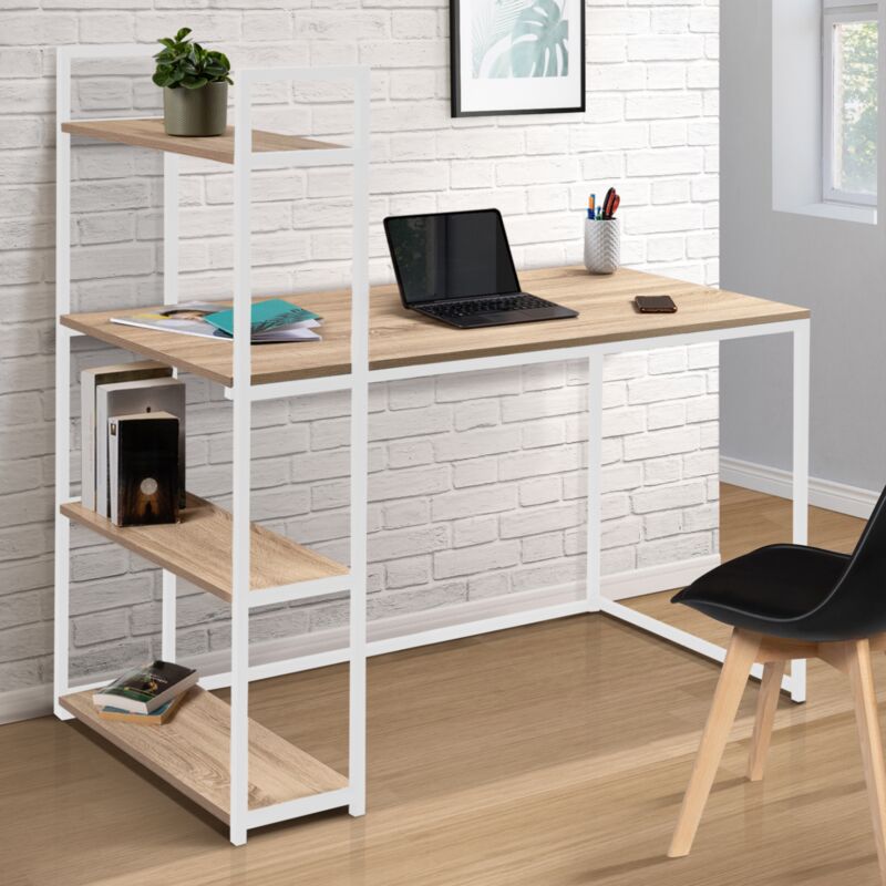 foto del prodotto idmarket libreria scrivania detroit design industriale legno e metallo bianco