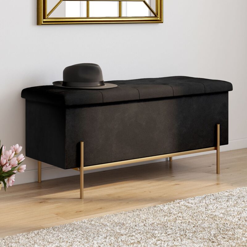 foto del prodotto idmarket louis panca con gambe in metallo dorato 100 cm velluto nero