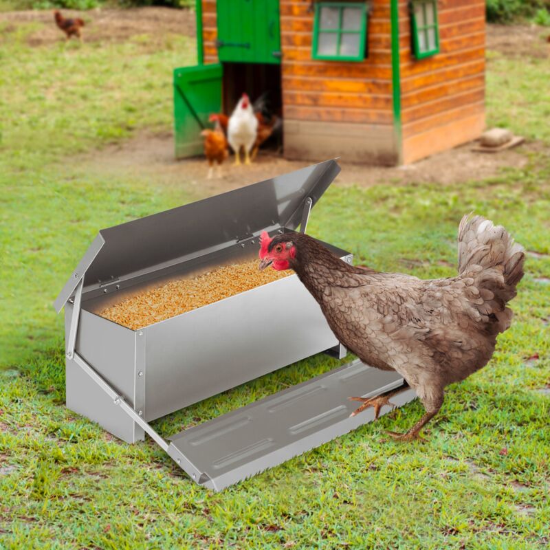 foto del prodotto idmarket mangiatoia per polli xxl con mangiatoia automatica a pedale in acciaio da 10 kg