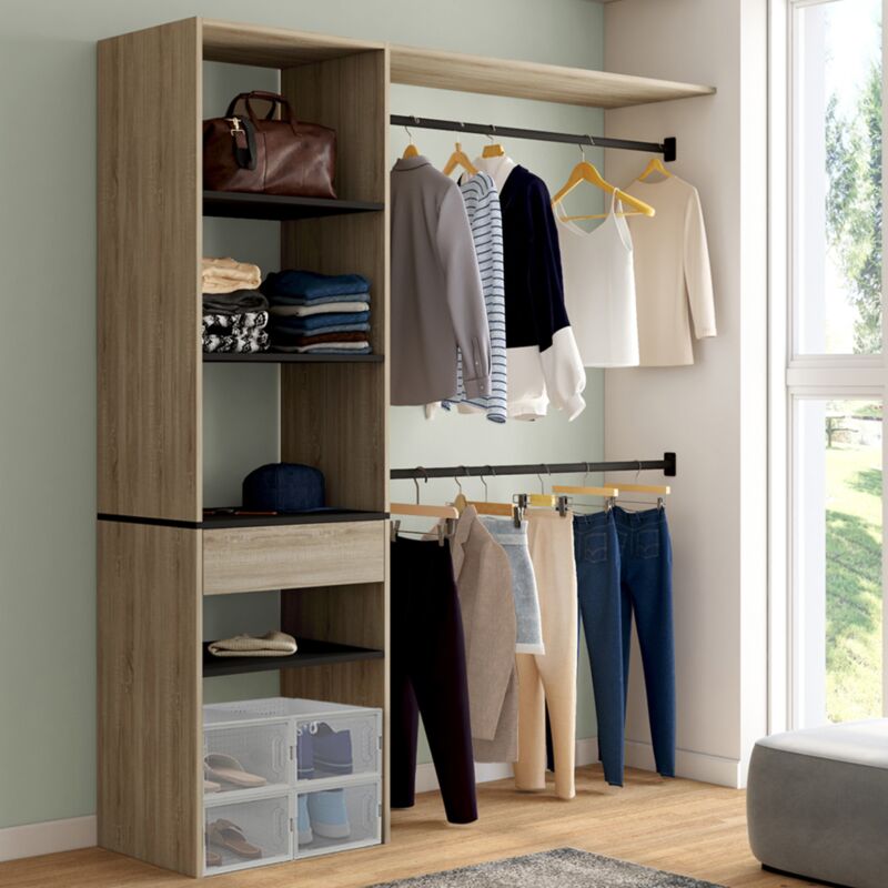 foto del prodotto idmarket meline 160 x 40 x 180 cm set spogliatoio in faggio con ripiani neri cassetto armadio doppio