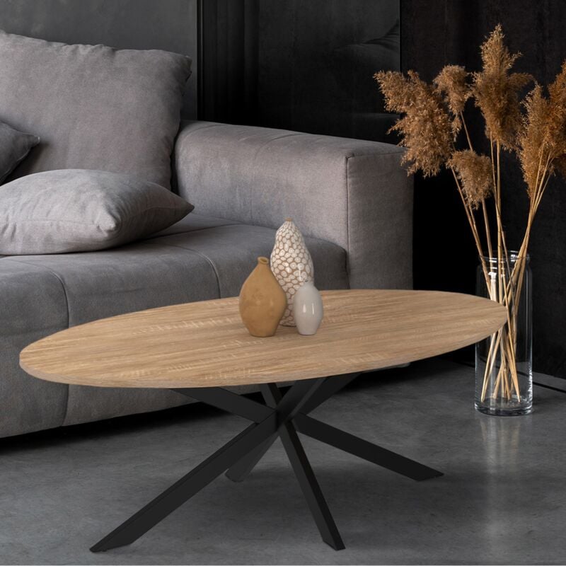 foto del prodotto idmarket mesa de centro ovalada alix con pata de madera y ara a negra