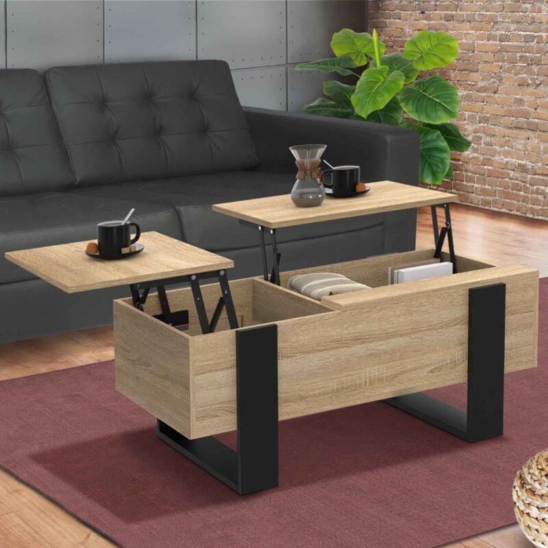foto del prodotto idmarket mesa de centro phoenix de 2 tableros, acabado madera negra y haya