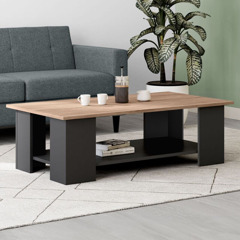 foto del prodotto idmarket mesa de centro rectangular negra eli con tablero de aspecto haya 100 cm