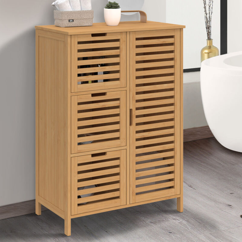 foto del prodotto idmarket mobile da bagno bea a 3 cassetti in bamb con armadietto
