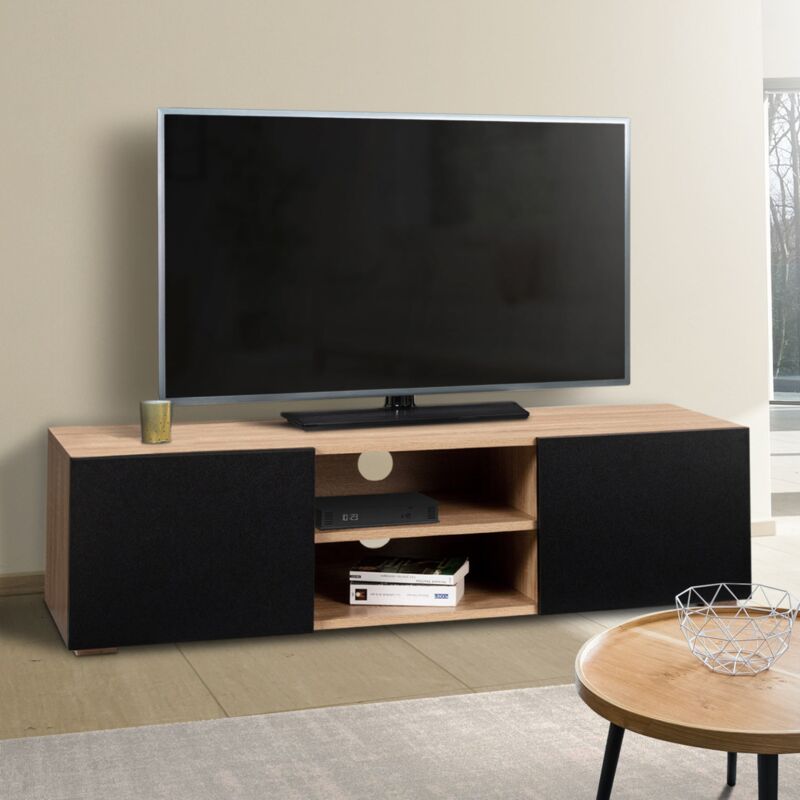 foto del prodotto idmarket mobile tv 113 cm eli in legno effetto faggio con ante nere