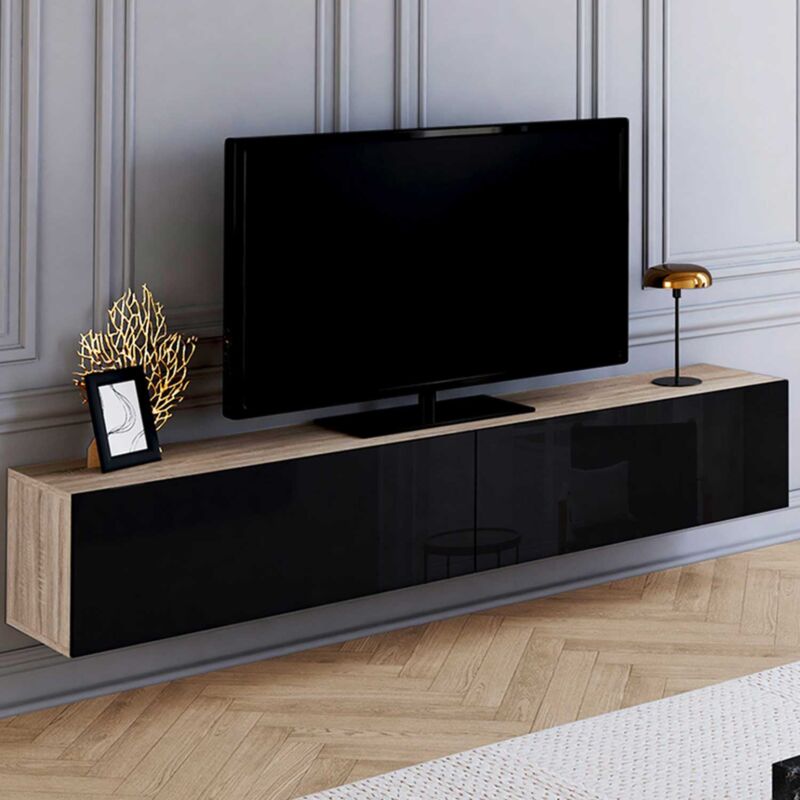 foto del prodotto idmarket mobile tv a parete 180 cm elio a 2 ante in legno e nero