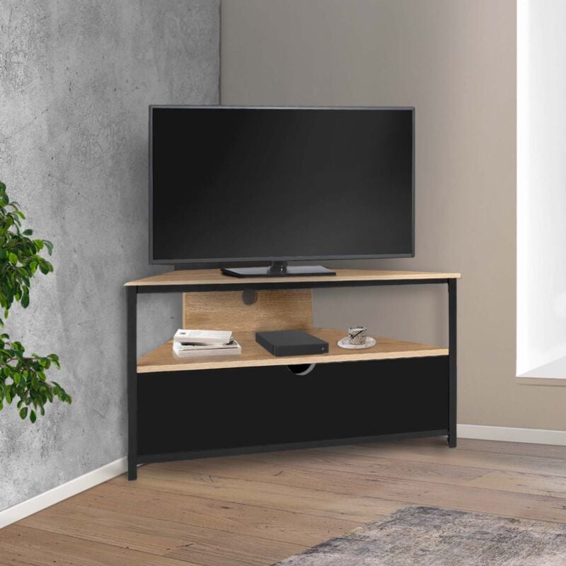foto del prodotto idmarket mobile tv angolare boston 100 cm con mobile industriale nero