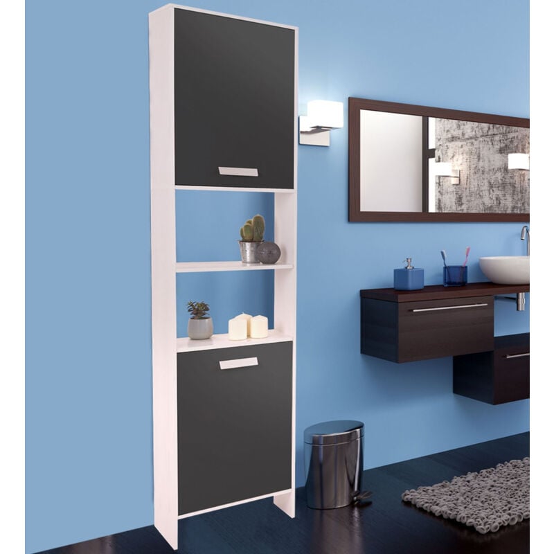 foto del prodotto idmarket mobili bagno su piedi colonna in legno bianco e porte grigio lea