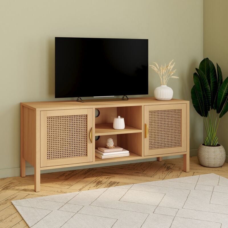 foto del prodotto idmarket mueble tv edhen 2 puertas con mimbre 110 cm